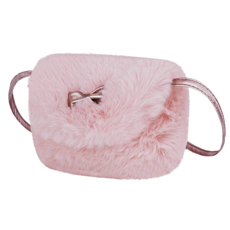 Fakeface Kids Girls Toddlers Lovely Bowknot Hairy Mini Shoulder Bags Crossbody Bags Cell Phone Case Holder Small Purse Clutch Cross Body Handbags for 1-5 Yrs, Great for Birthday Christmas - Image 3